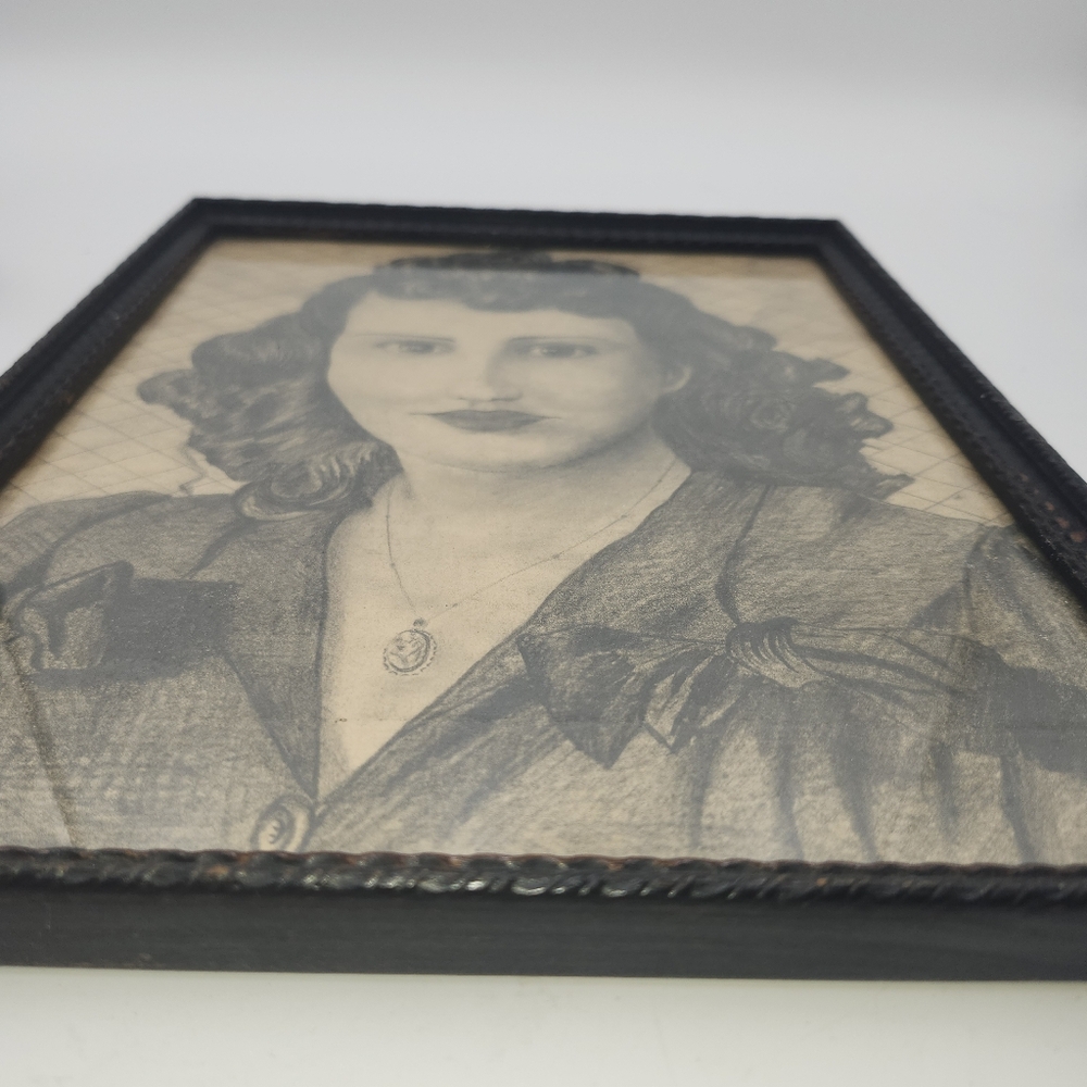 Vintage pencil Original Art work war soldier woman 10" x 13" Unsigned Portrait - Picture 13 of 15